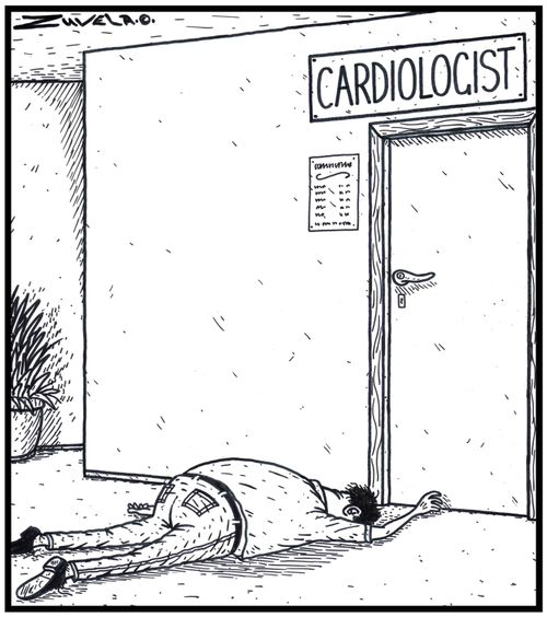 Visual Gag Cardiologist A Man has just died of a Heart attack about to enter a Cardiologist's office