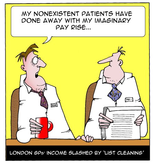 London GPs income slashed by 'list cleaning'.