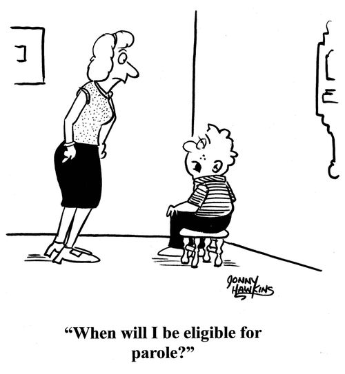 Kid in corner to parent: 'When will I be eligible for parole?'