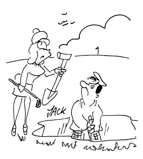 Offering a golfer a spade.