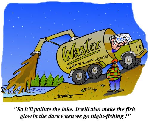 "So it'll pollute the lake. It will also make the fish glow in the dark when we go night fishing!"