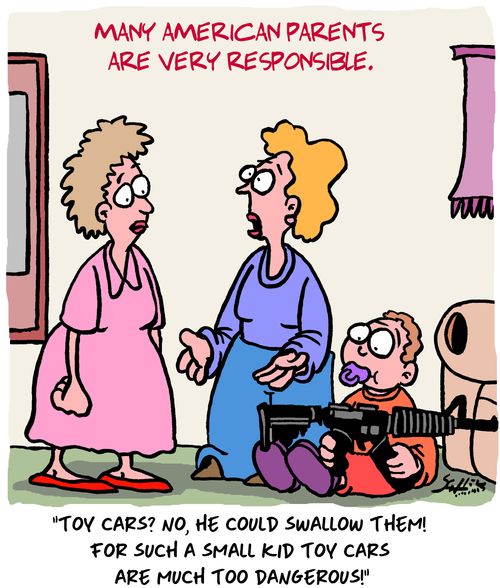 "Toy cars? No, he could swallow them! For such a small kid toy cars are much too dangerous!"
