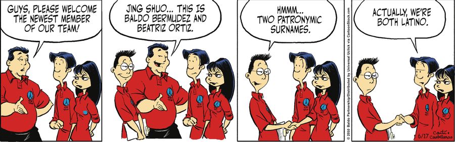 "Guys, please welcome the newest member of our team! Jing Shuo...this is Baldo Bermudez and Beatrix Ortiz."