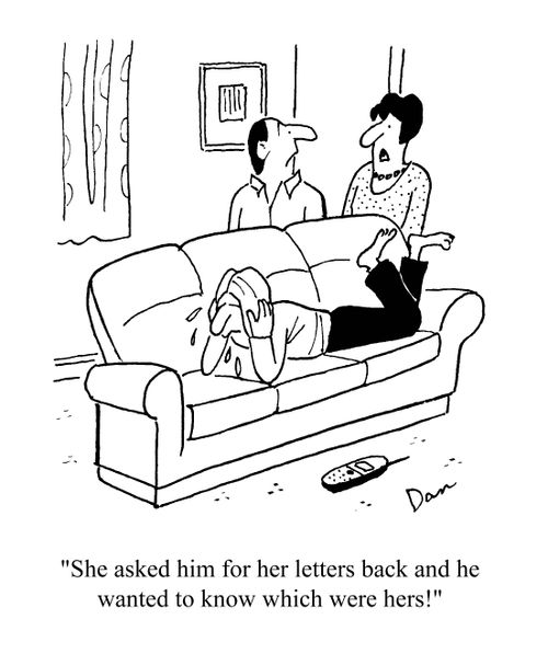 'She asked him for her letters back and he wanted to know which were hers!'