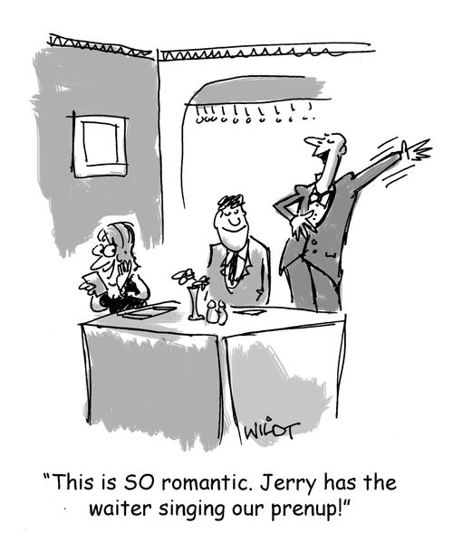 "This is SO romantic. Jerry has the waiter singing our prenup."