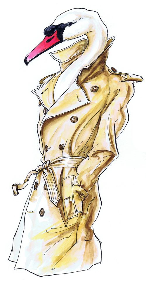 Swan in a trenchcoat.
