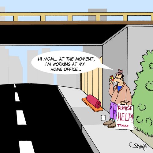 'Hi mom... at the moment, I'm working at my home office...'