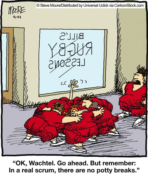 'OK. Wachtel. Go ahead. But remember: In a real scrum, there are no potty breaks.'
