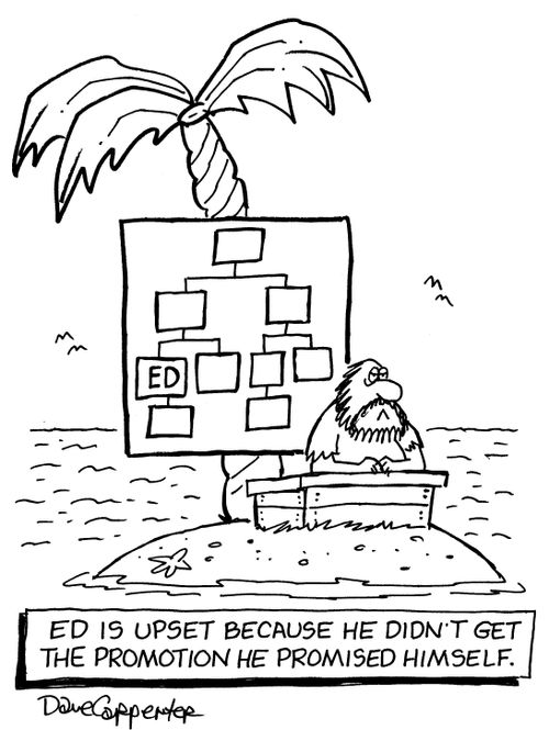 Ed is upset because he didn't get the promotion he had promised himself.
