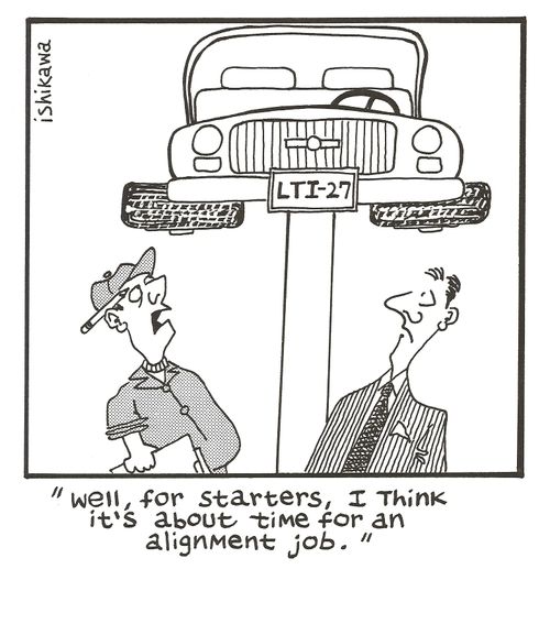'Well, for starters, I think it's about time for an alignment job.'