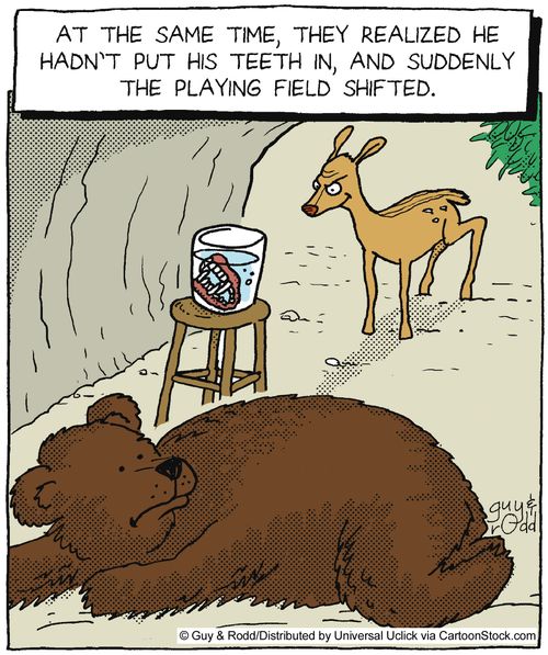 At the same time, they realized he hadn't put his teeth in, and suddenly the playing field shifted.