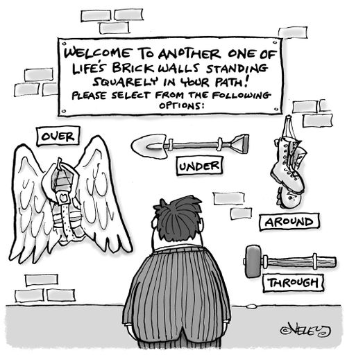 'Welcome to another one of life's brick walls standing directly in your path! Please select from the following options...'
