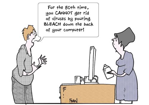 'For the 80th time, you cannot get rid of viruses by pouring bleach down the back of your computer!'