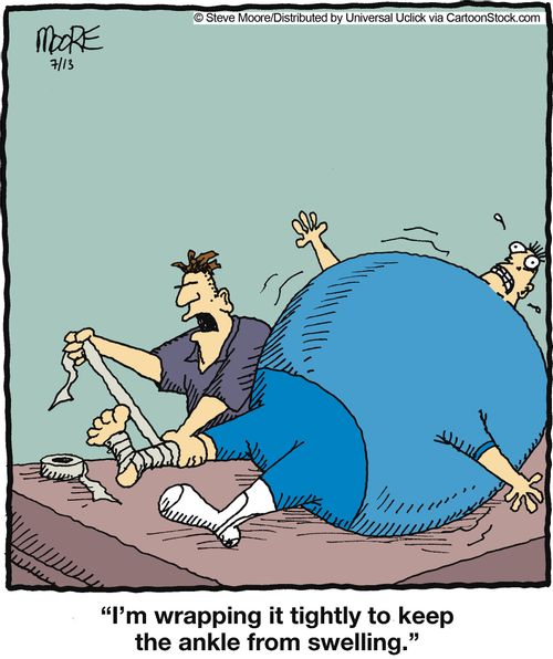 'I'm wrapping it tightly to keep the ankle from swelling.'