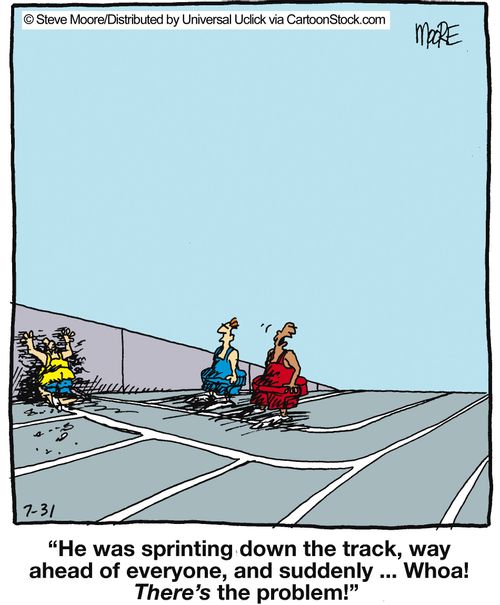 'He was sprinting down the track, way ahead of everyone, and suddenly ... Whoa! There's the problem!'