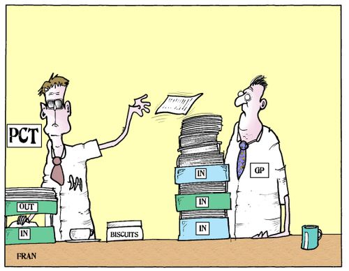 Primary care trusts (PCT) passing work to GPs.