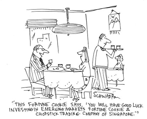 'This fortune cookie says, 'You will have good luck investing in emerging markets, fortune cookie & Chopstick Trading Company of Singapore.''