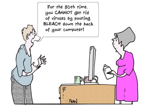 'For the 80th time, you cannot get rid of viruses by pouring bleach down the back of your computer!'