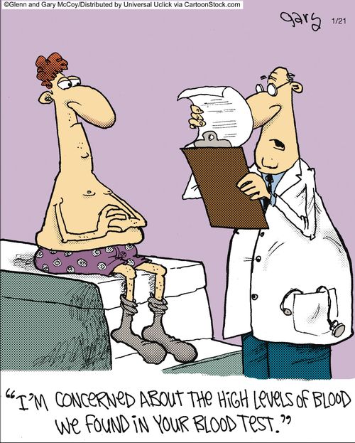 'I'm concerned about the high levels of blood we found in your blood test.'