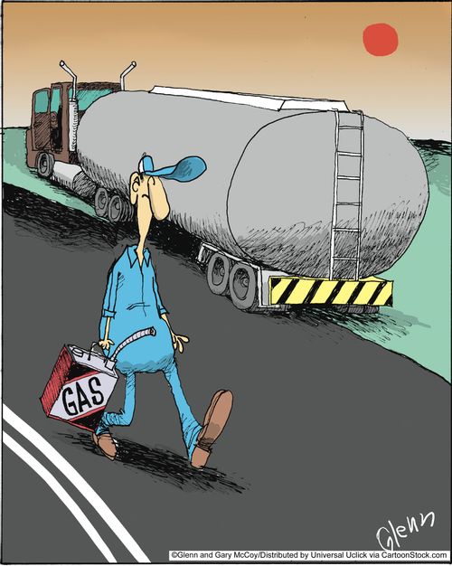 Gas truck that has run out of gas.