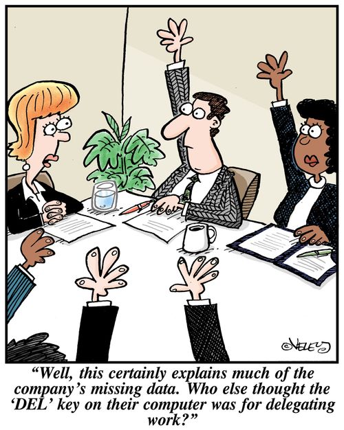 'Well, this certainly explains much of the company's missing data. Who else thought the 'DEL' key on their computer was for delegating work?'