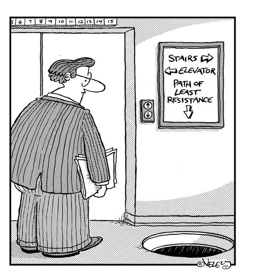 Elevator, stairs or Path of Least Resistance.