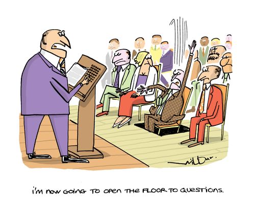 'I'm now going to open the floor to questions.'