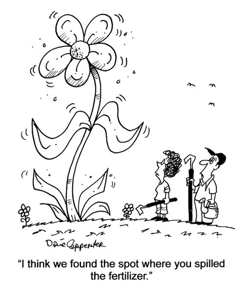 'I think we found the spot where you spilled the fertilizer.'