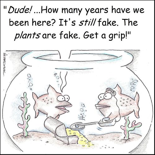 'Dude! How many years have we been here? It's still fake. The plants are fake. Get a grip!'