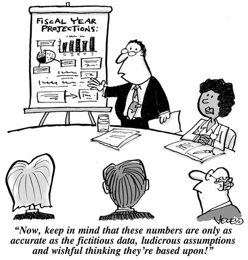 'Now, keep in mind that these numbers are only as accurate as the fictitious data, ludicrous assumptions and wishful thinking they're based upon!'