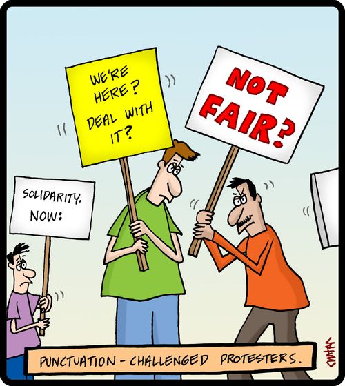 Punctuation-challenged posters.