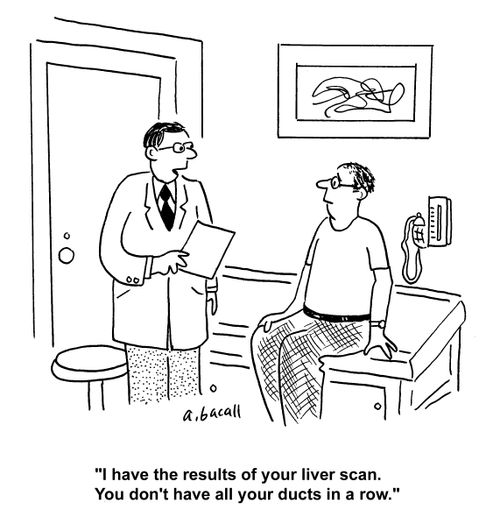 'I have the results of your liver scan. You don't have all your ducts in a row.'