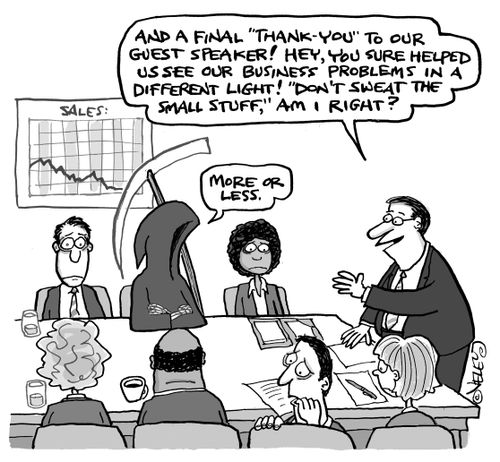 'And a final 'Thank-you' to our guest speaker! Hey, you sure helped us see our business problems in a different light...'