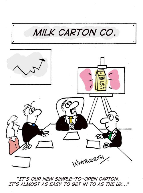 'It's our new simple-to-open carton. It's almost as easy to get in to as the UK.'