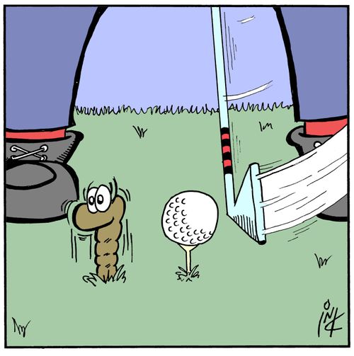 Worm getting smucked by golf club.