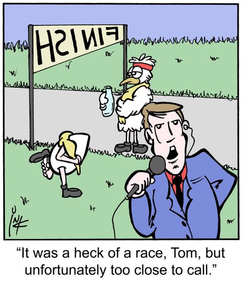 'It was a heck of a race, Tom, but unfortunately too close to call.'
