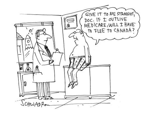 'Give it to me straight, doc. If I outlive medicare, will I have to flee Canada?'
