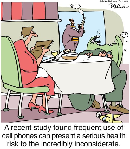A recent study found frequent use of cell phones can present a serious health risk to the incredibly inconsiderate.