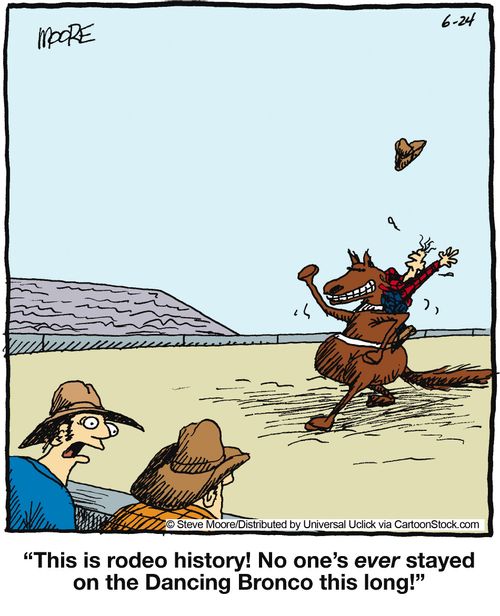 'This is rodeo history! No one's ever stayed on the Dancing Bronco this long!'