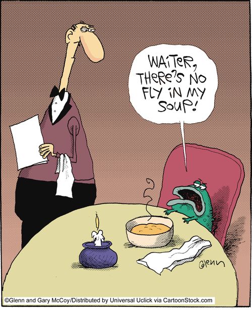 'Waiter, there's no fly in my soup.'