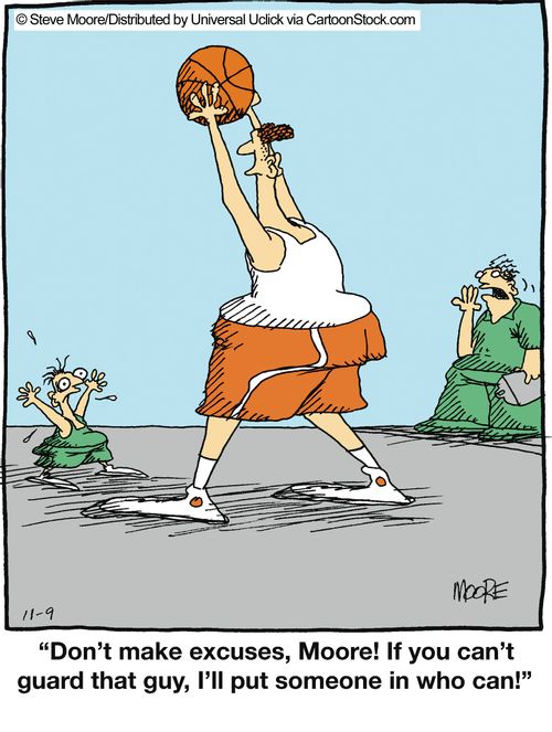 'Don't make excuses, Moore! If you can't guard that guy, I'll put someone in who can!'