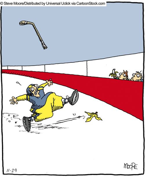Taken down by a banana peel on the ice.