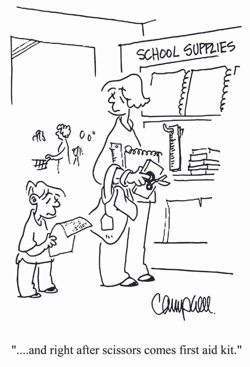 '...and right after scissors comes first aid kit.'