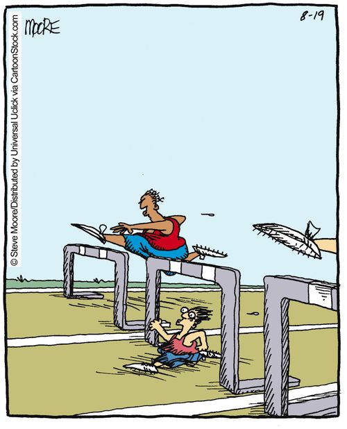 Under the hurdles.