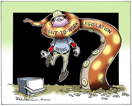 Right to work legislation strangles the unions.