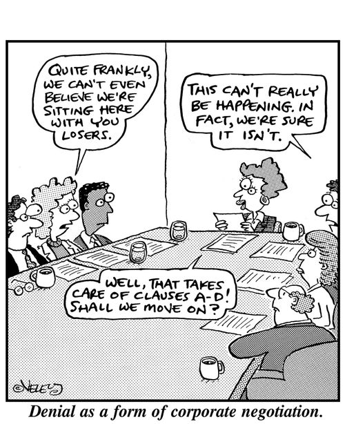 Denial as a form of corporate negotiation.