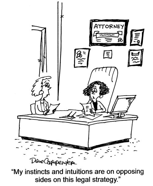 'My instincts and intuitions are on opposing sides on this legal strategy.'