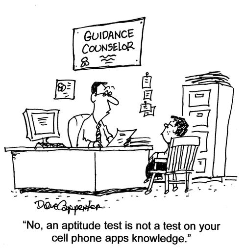 'No, an aptitude test is not a test on your cell phone apps knowledge.'