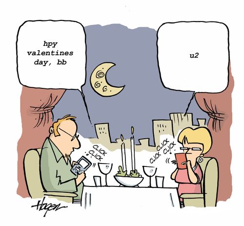Texting on Valentine's Day.
