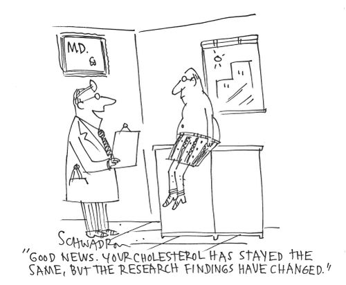 'Good news. Your cholesterol has stayed the same, but the research findings have changed.'